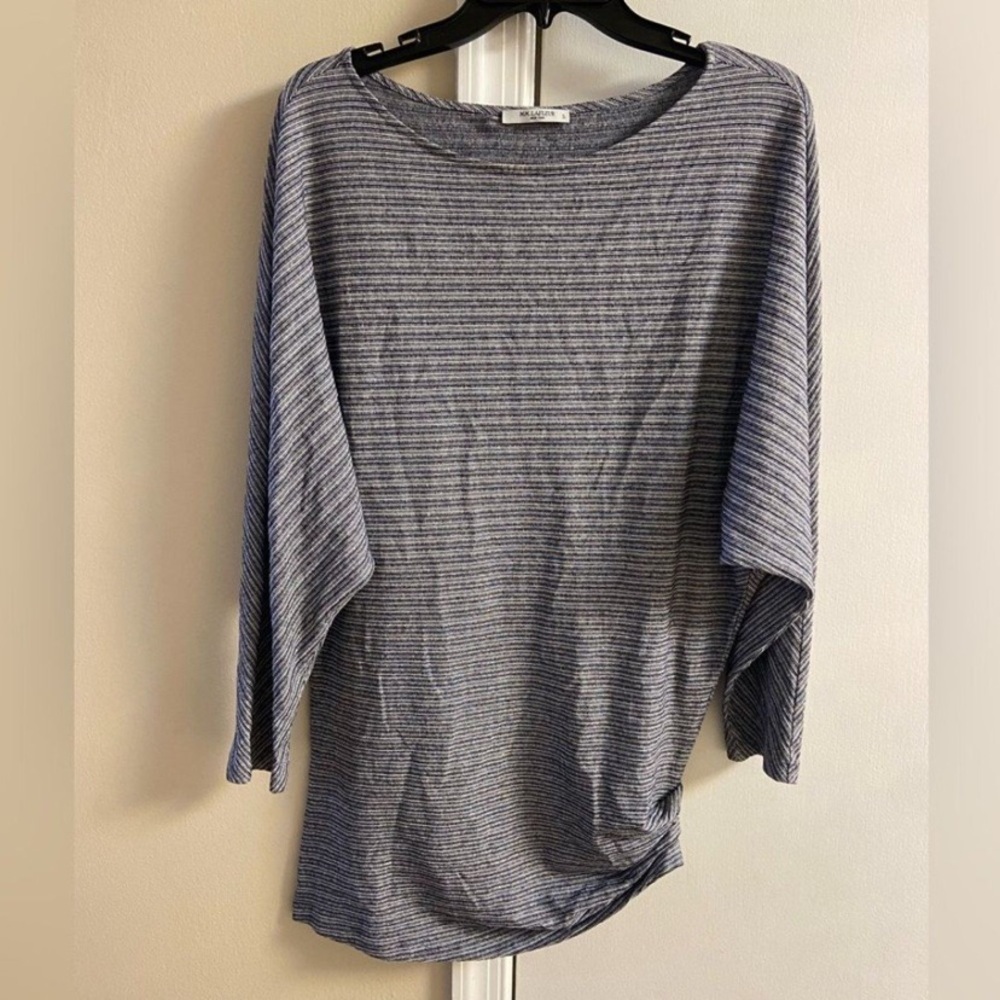 MM. Lafleur Women's Striped Long Sleeve Top tunic grey navy Large